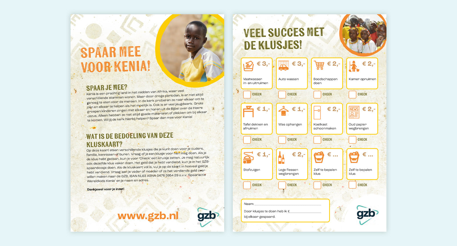 Kluskaart GZB voor actie Kenia